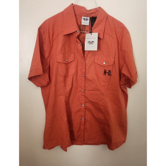 Harley-Davidson Tops - Harley Davidson Short Sleeve Button Down Shirt mens Orange Size 1W‎ NWT